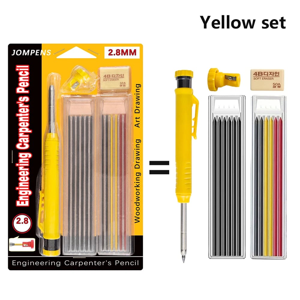 Solid Carpenter Pencil Set with Built-In Sharpener Deep Hole Marking