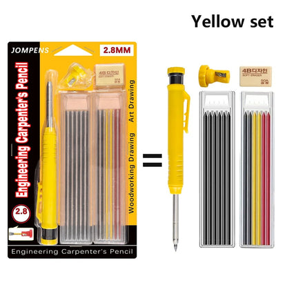 Solid Carpenter Pencil Set with Built-In Sharpener Deep Hole Marking