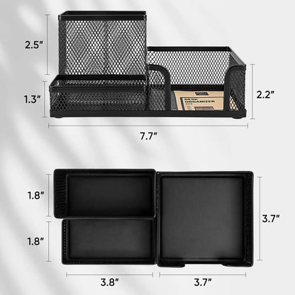 Black Mesh Desk Organizer Caddy with Pencil Holder Storage Baskets