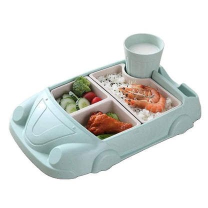 Bamboo Fiber Car Shaped Baby Feeding Bowl with Divided Grids