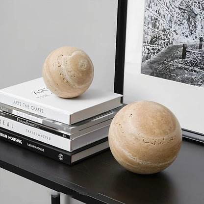 Natural Travertine Marble Sphere - Wabi Sabi Stone Ball Decor