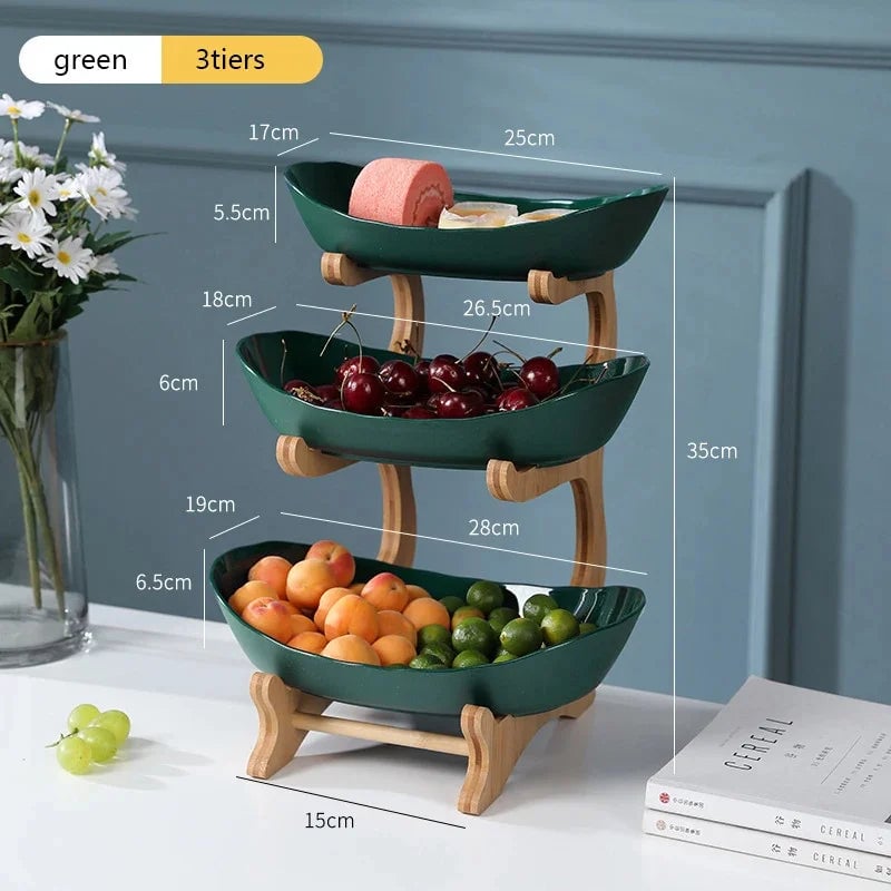 Multi-Compartment Wooden Serving Tray - Fruit Bowl & Candy Dish
