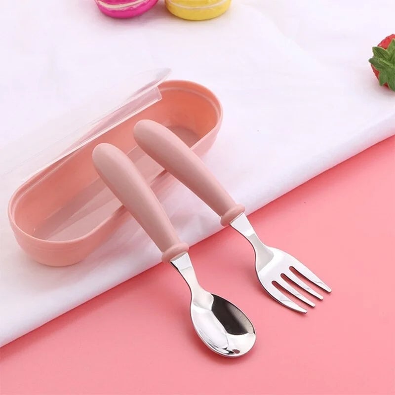 3pc Stainless Steel Kids Cutlery Set - Portable Baby Spoons Forks