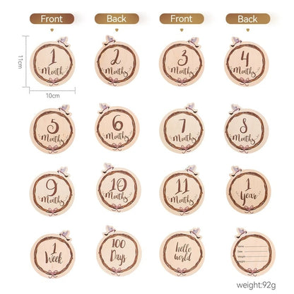 Wooden Baby Milestone Number Cards Monthly Newborn Photography Props