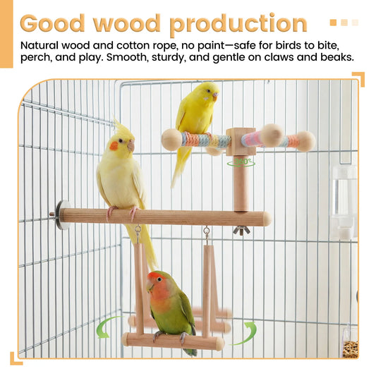 Natural Wood Bird Perch Swing Hammock Cage Toy for Parakeets