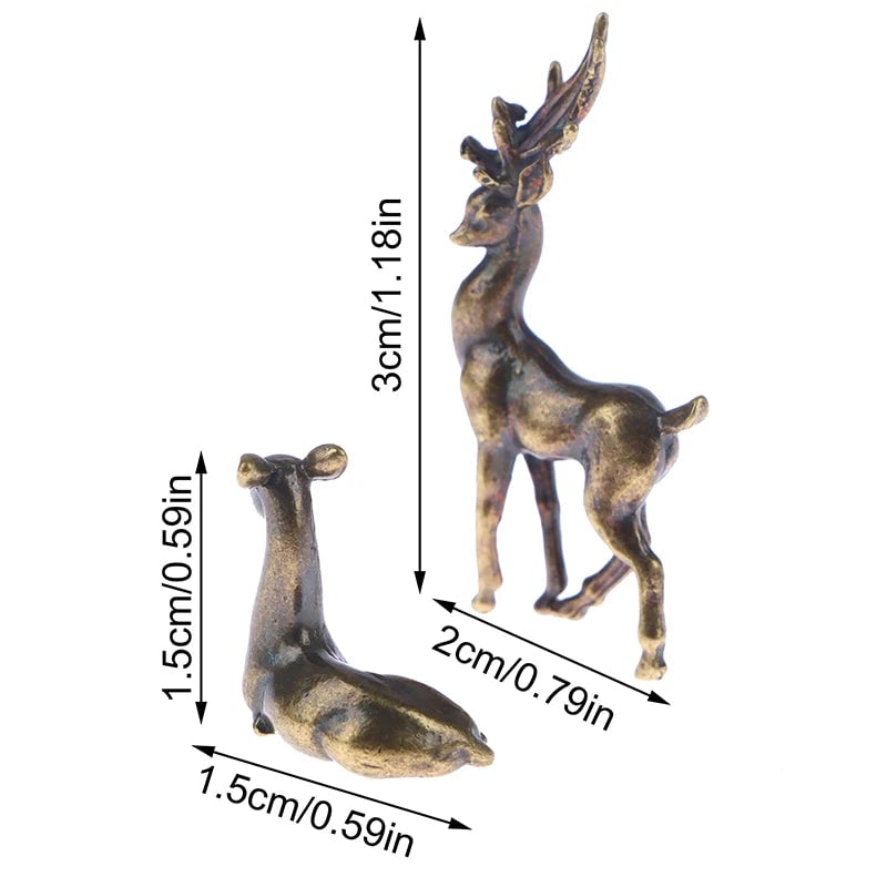 Copper Alloy Sika Deer Tabletop Ornament Vintage Animal Figurine