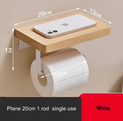 Beech Wood Toilet Paper Holder with Phone Storage Bathroom Organizer