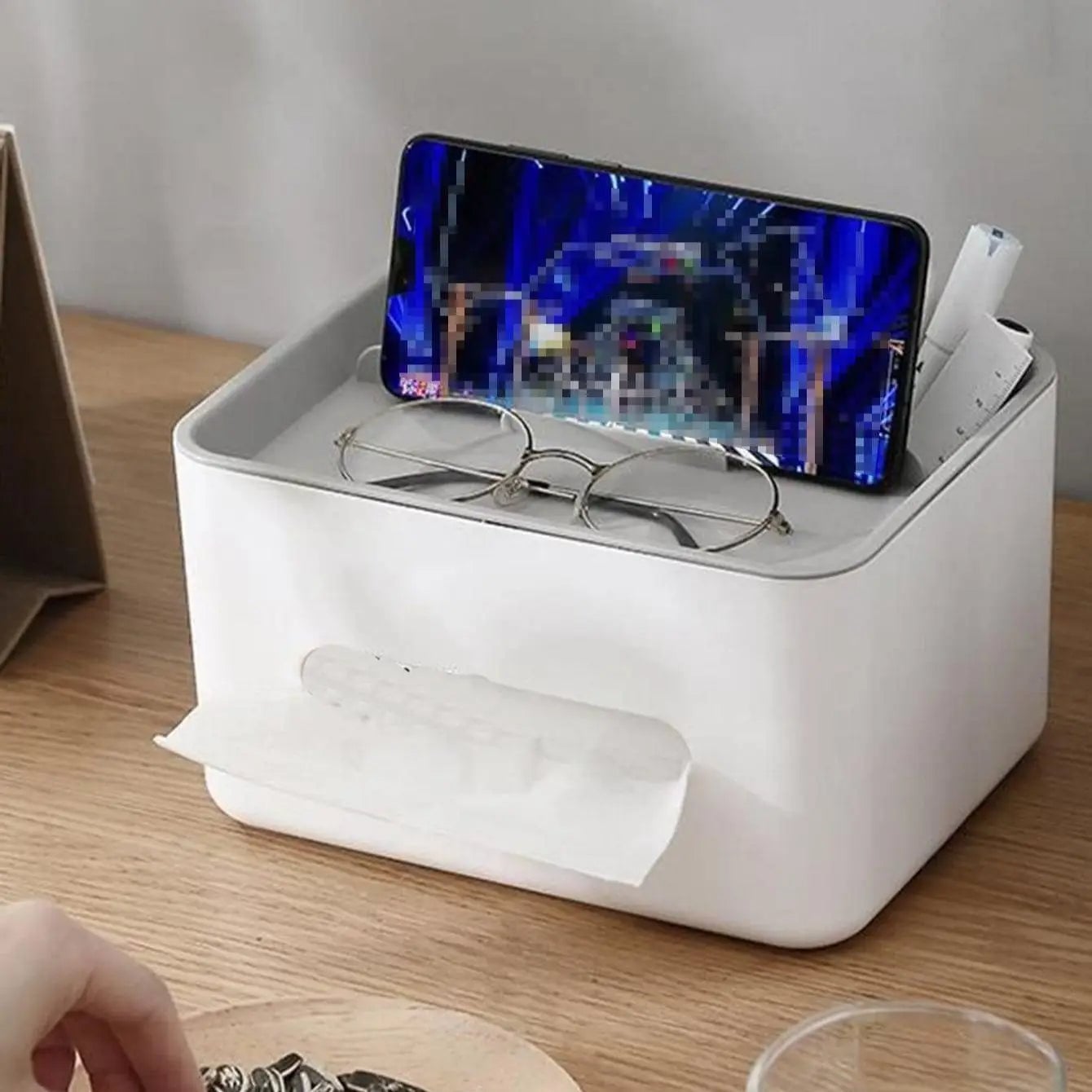 Gray Multifunctional Tissue Storage Box Organizer - Desktop Holder