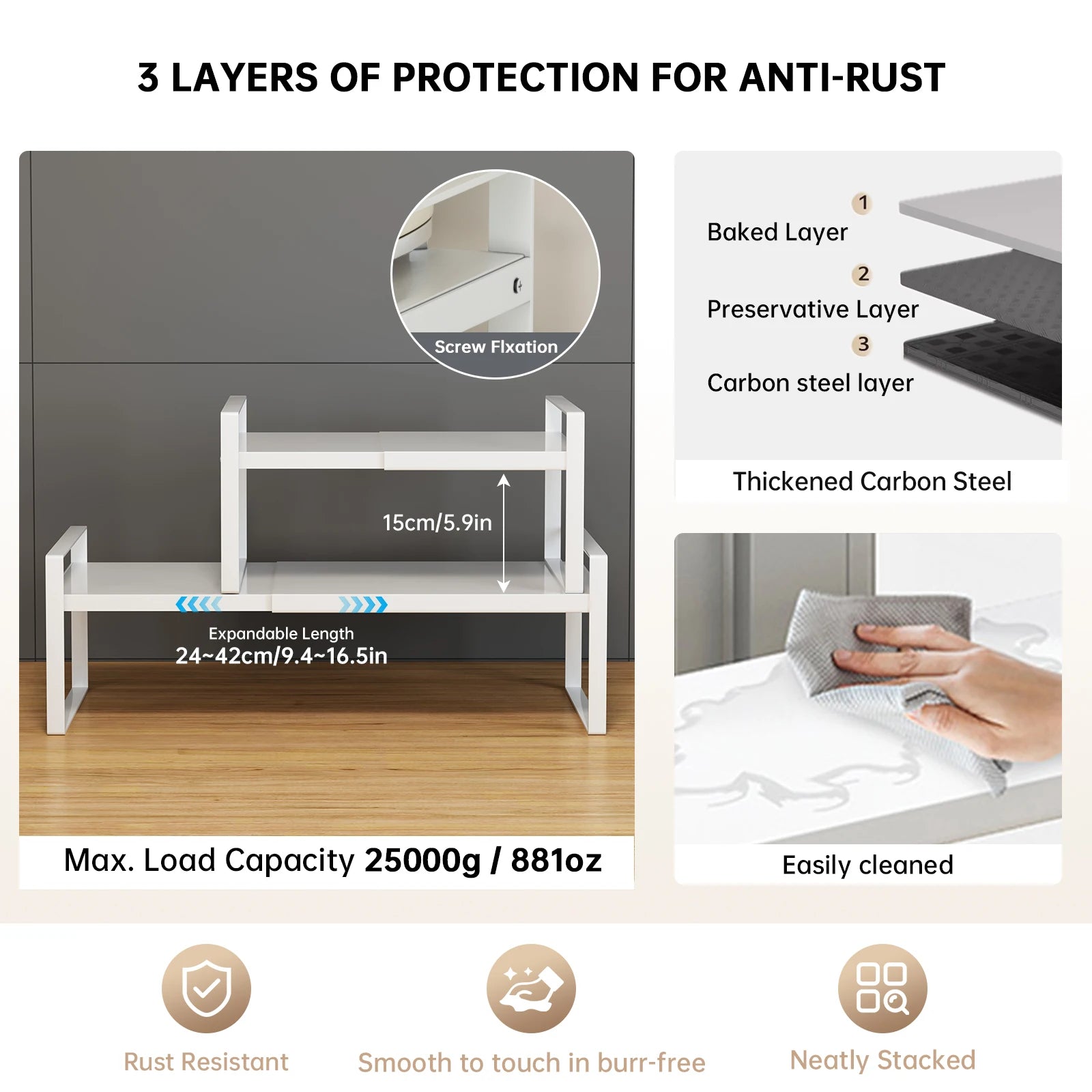 Extendable Under Sink Storage Rack - Multi-Layer Cabinet Organizer