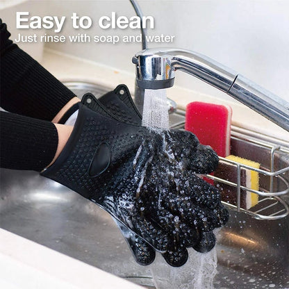 Heat Resistant Silicone Oven Mitts Anti-Scald BBQ Baking Gloves
