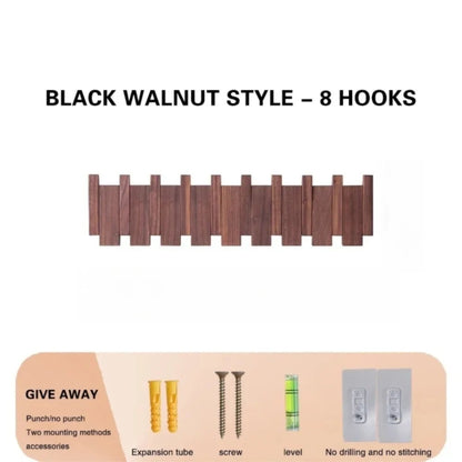 Wall Mounted Wood Coat Rack 8 Hooks Piano Key Shaped Entry Porch