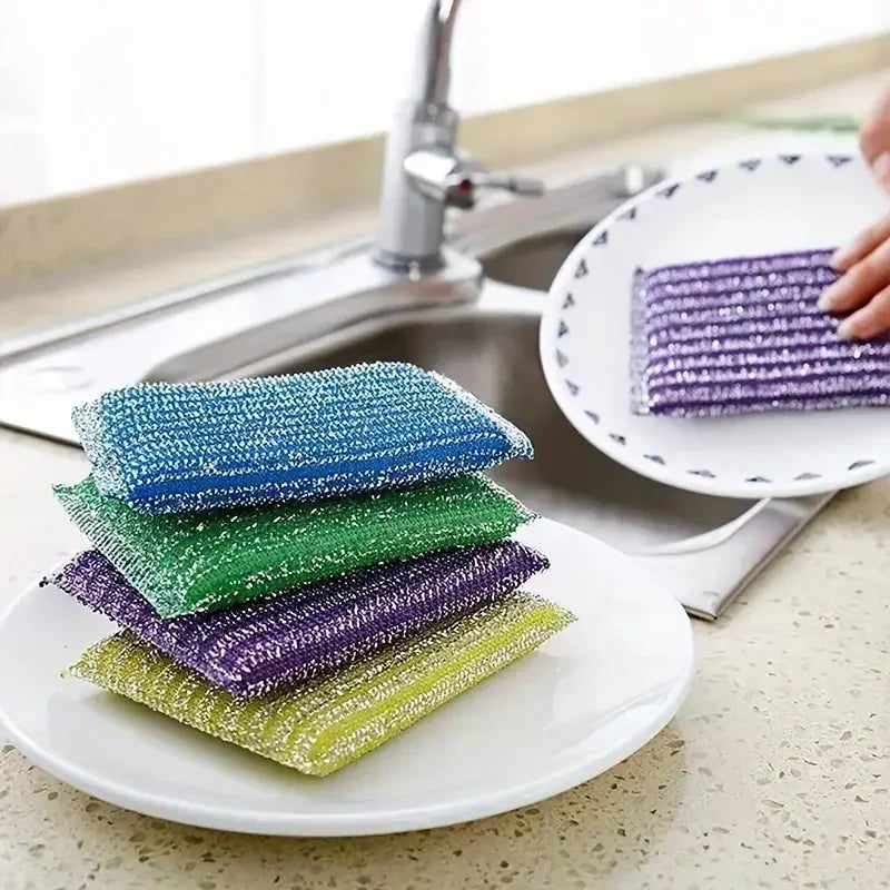 Steel Wire Sponge Wipe Non-stick Oil Brush Double Sided Cleaning Cloth Kitchen Dishcloth Scouring Pad Rag Cleaning Tool