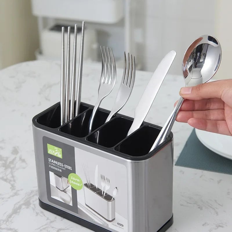 Plastic Kitchen Cutlery Organizer with Drain - Knife Spoon Fork Stand