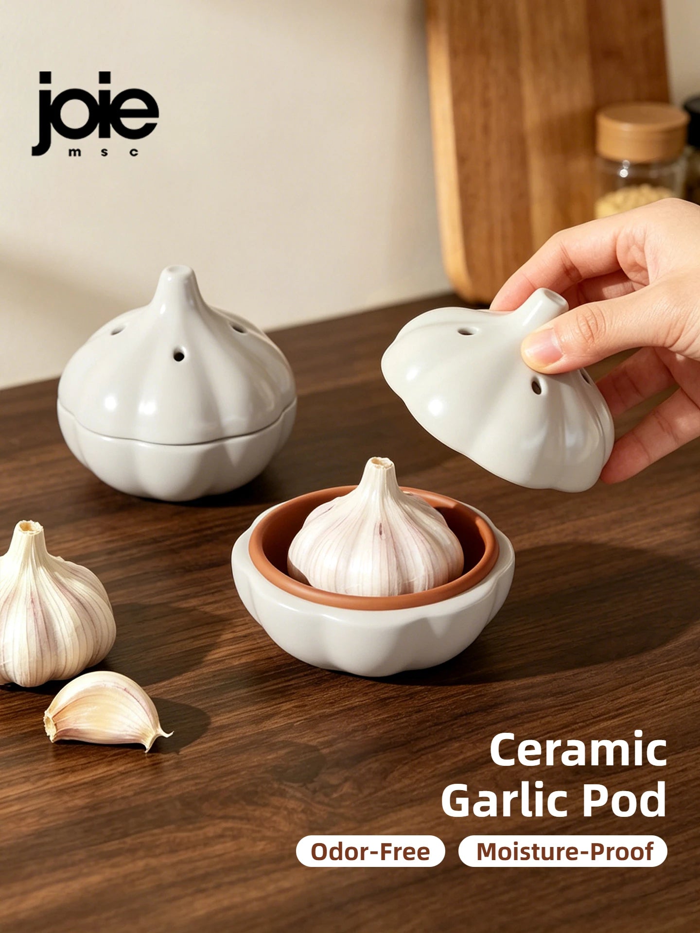 Ceramic Garlic Storage Container - Moisture Proof Anti Mold Design