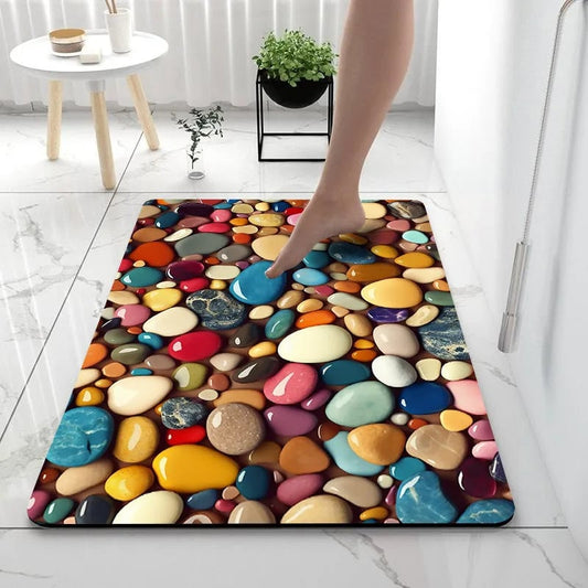 Cobblestone Print Bath Mat - Super Absorbent Quick Dry Rubber Backed