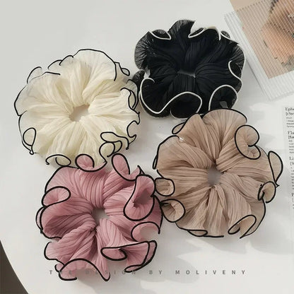 Oversized Korean Retro Chiffon Scrunchie Hair Band Fashion Accessory