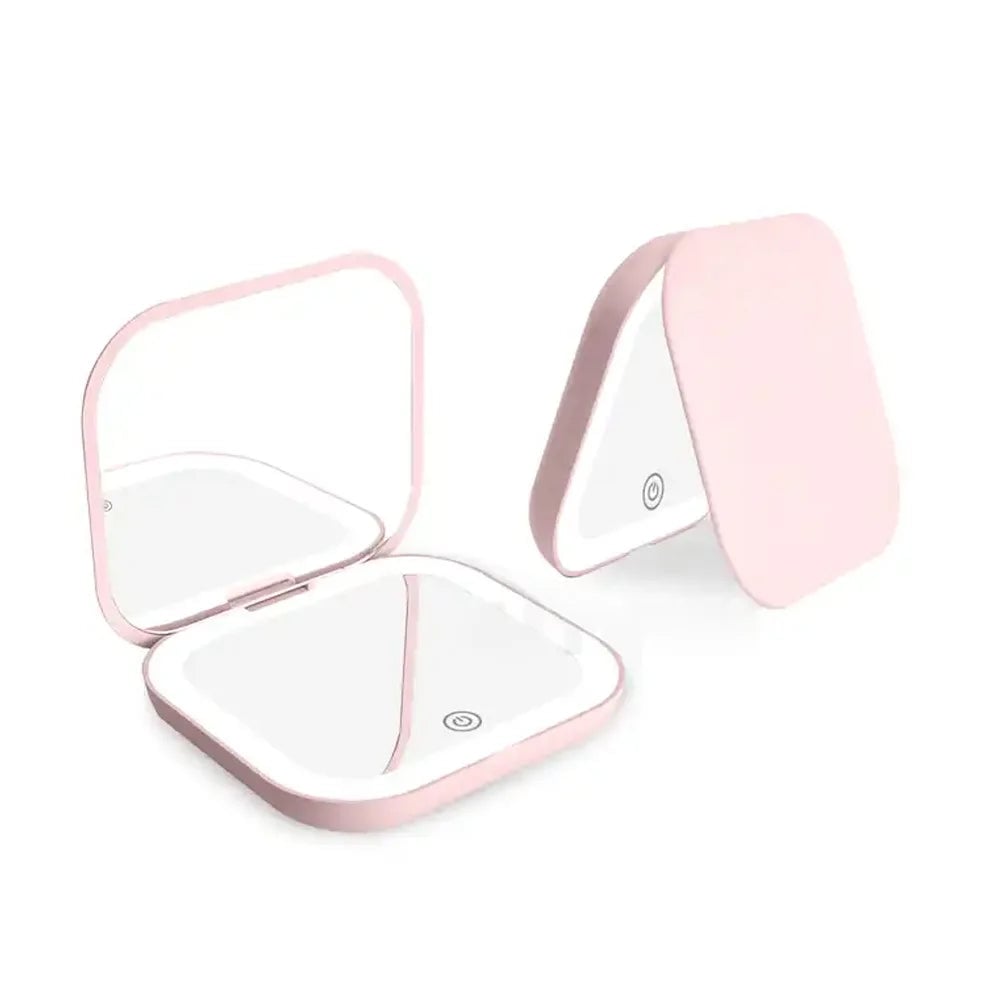 LED Compact Mirror 1X/2X Magnification Portable Folding Travel Makeup