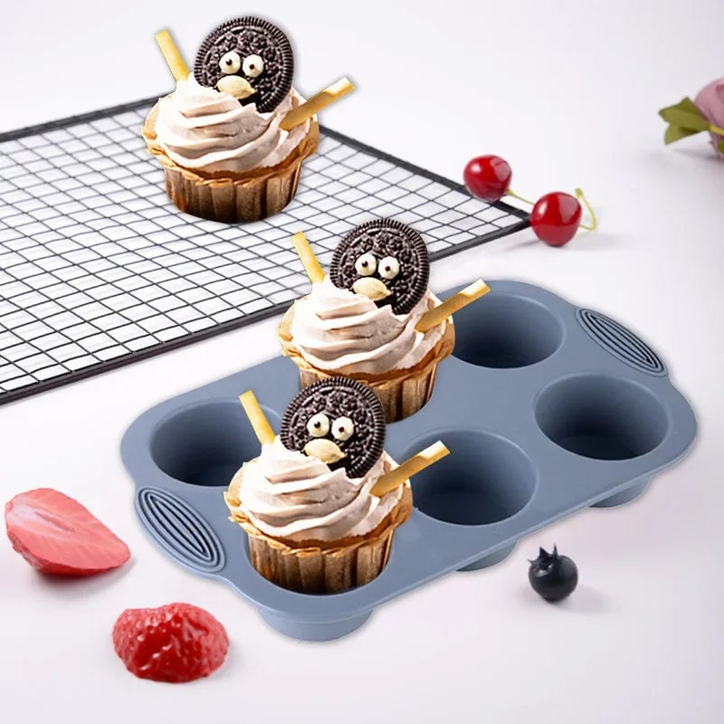 6 Cup Silicone Muffin Pan Non-Stick Baking Tray Cupcake Mold