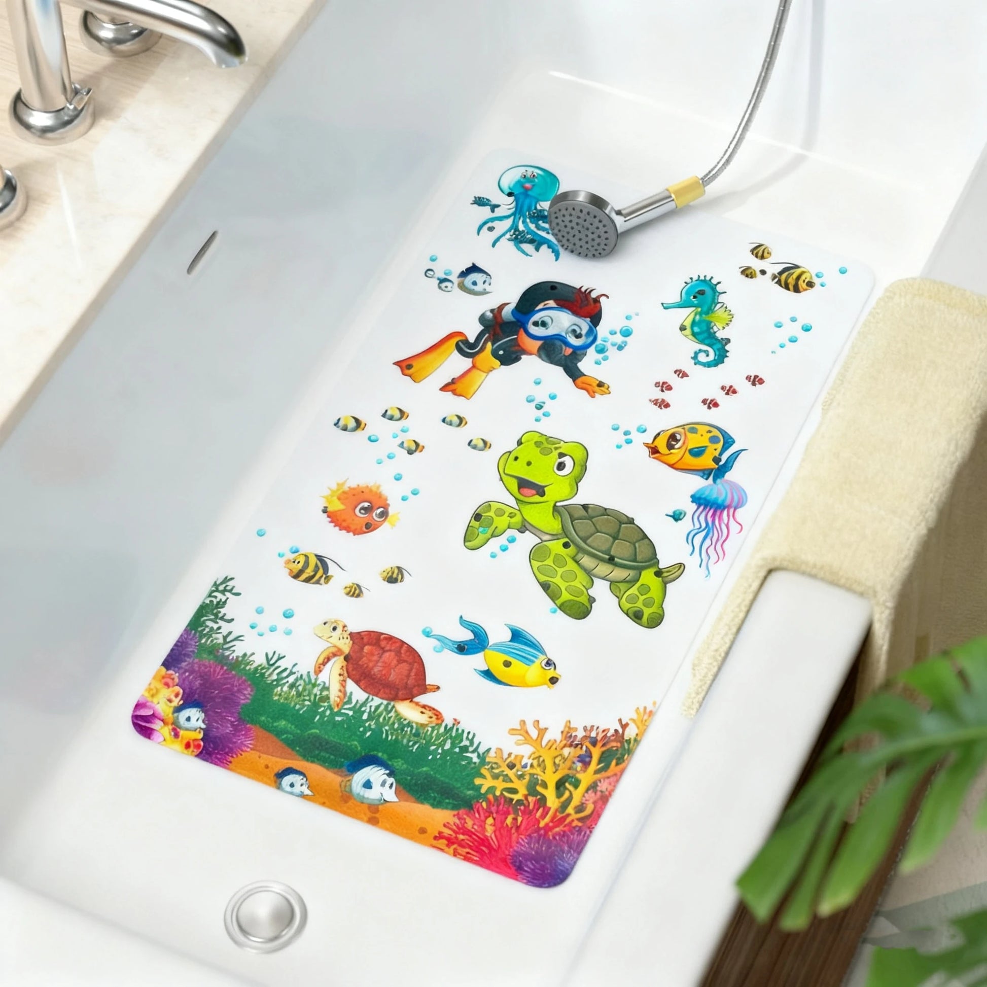 Non-Slip Bathtub Mat 27.6x15in Suction Cups Drain Holes Shower