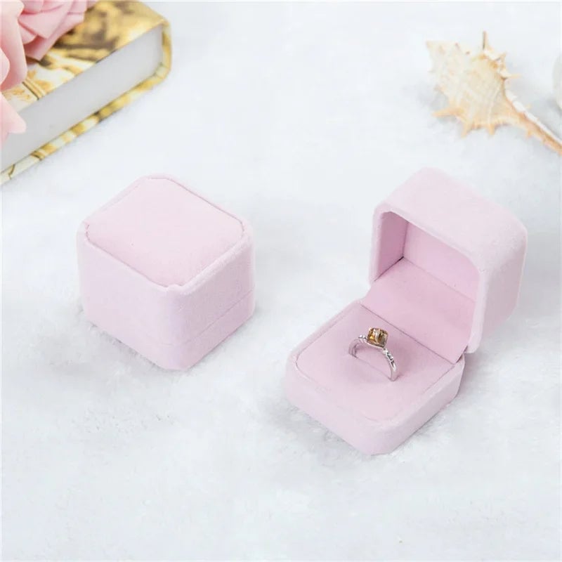 Rounded Flannelette Ring Box - Flocked Jewelry Storage Organizer
