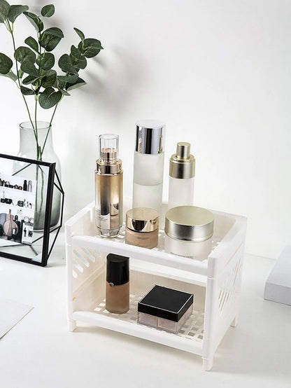 White Double Layer Desk Storage Rack - Office Cosmetics Organizer