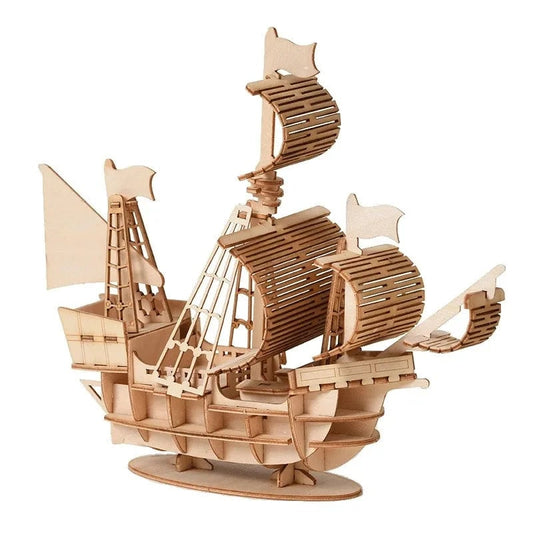 3D Wooden Sailboat Puzzle Model - DIY Assembly Craft Desktop Decor