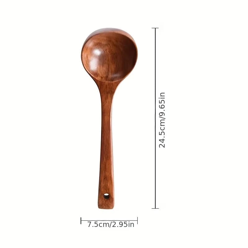 Non-Stick Wooden Cooking Spoon - Anti-Scalding Soup Ladle Kitchen