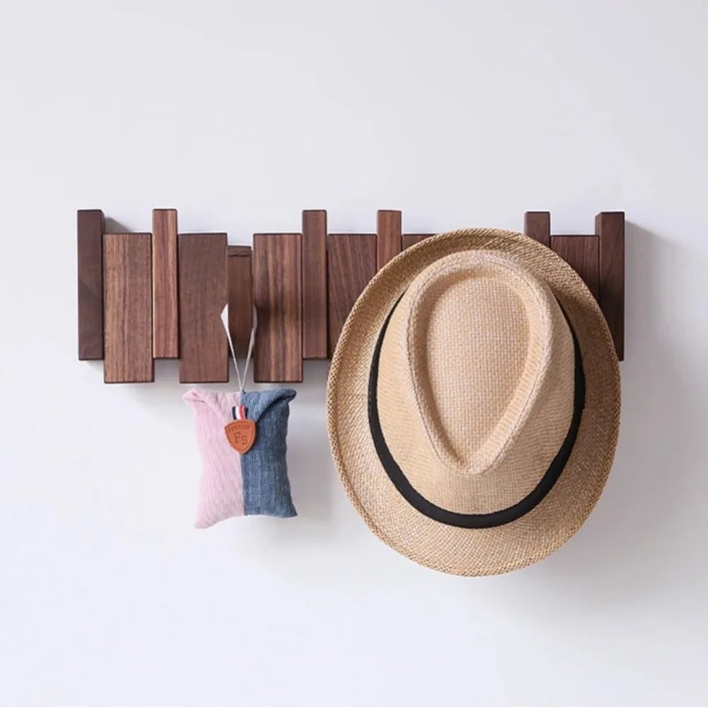 Wall Mounted Wood Coat Rack 8 Hooks Piano Key Shaped Entry Porch