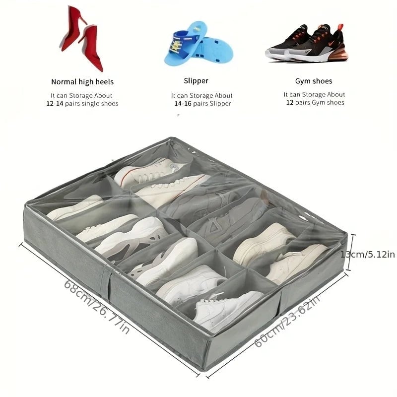12 Compartment Foldable Transparent Shoe Storage Organizer Box