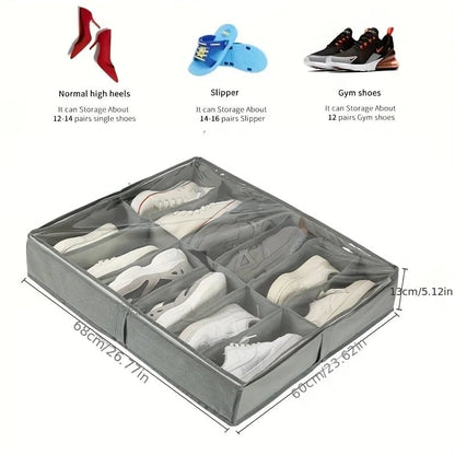 12 Compartment Foldable Transparent Shoe Storage Organizer Box