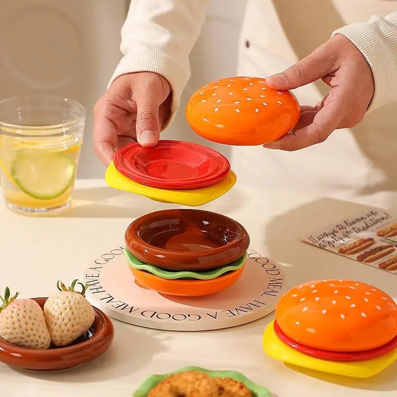 6-Layer Stackable Hamburger Plate Set PP Dinner Plates Sauce Container