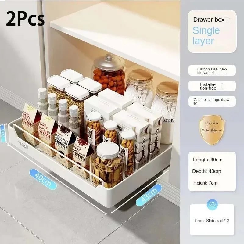 Pull Out Kitchen Storage Drawer with Slide Rails - Spice Organizer