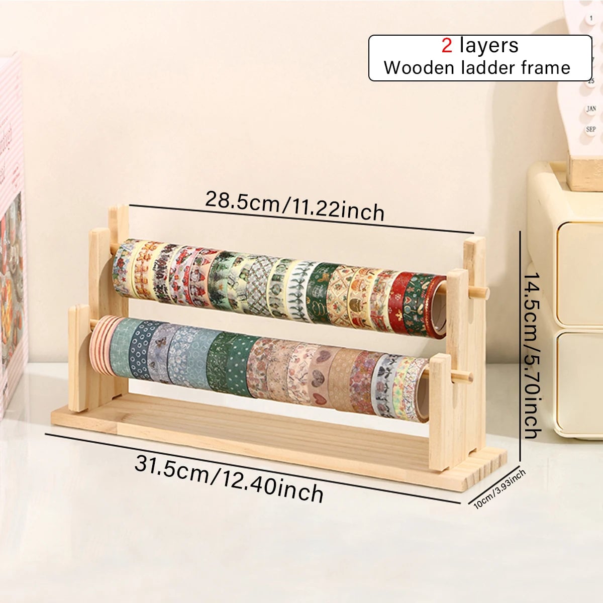 Wooden Desktop Organizer Rack for Tape Stickers & Necklaces