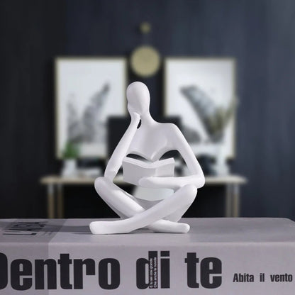 Abstract Man Reading Book Resin Sculpture Figurine Home Decor