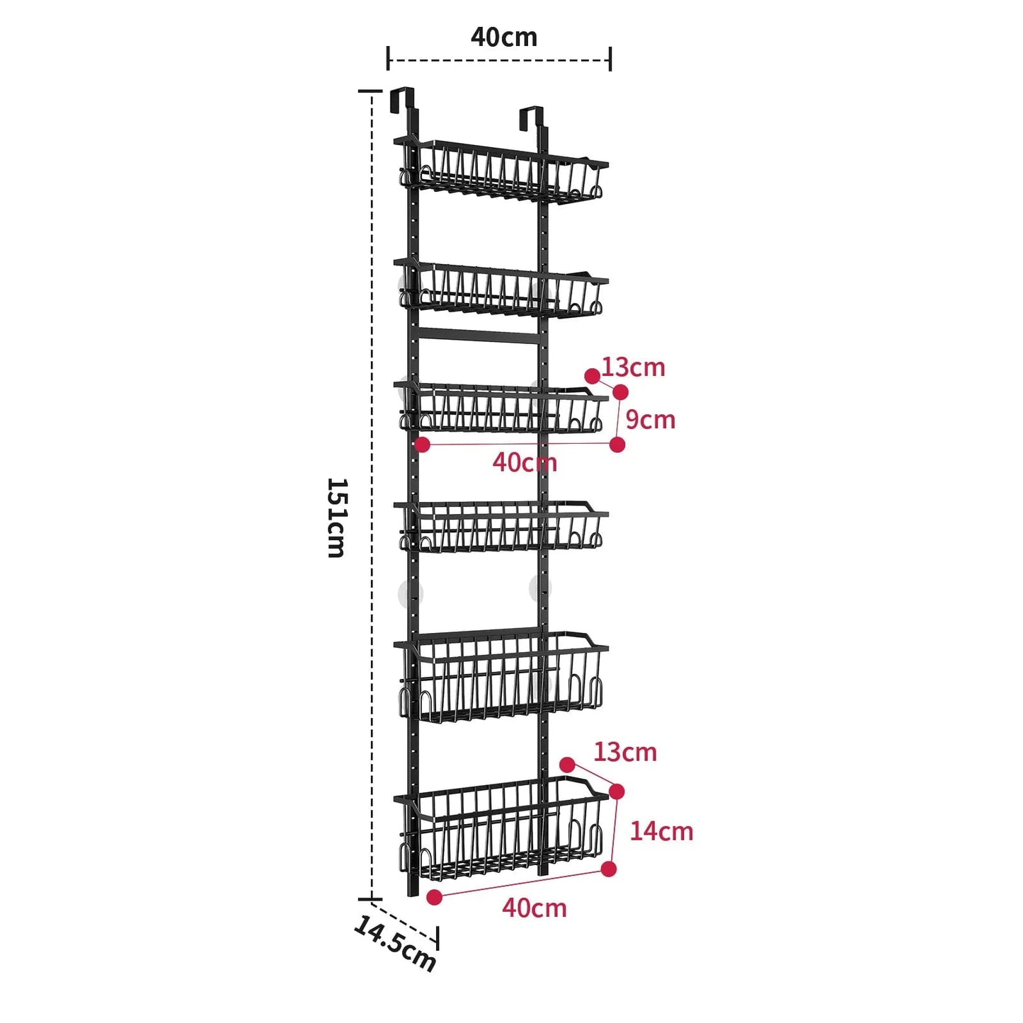Iron Over-Door Multi-Layer Storage Basket Adjustable No-Drill Shelf