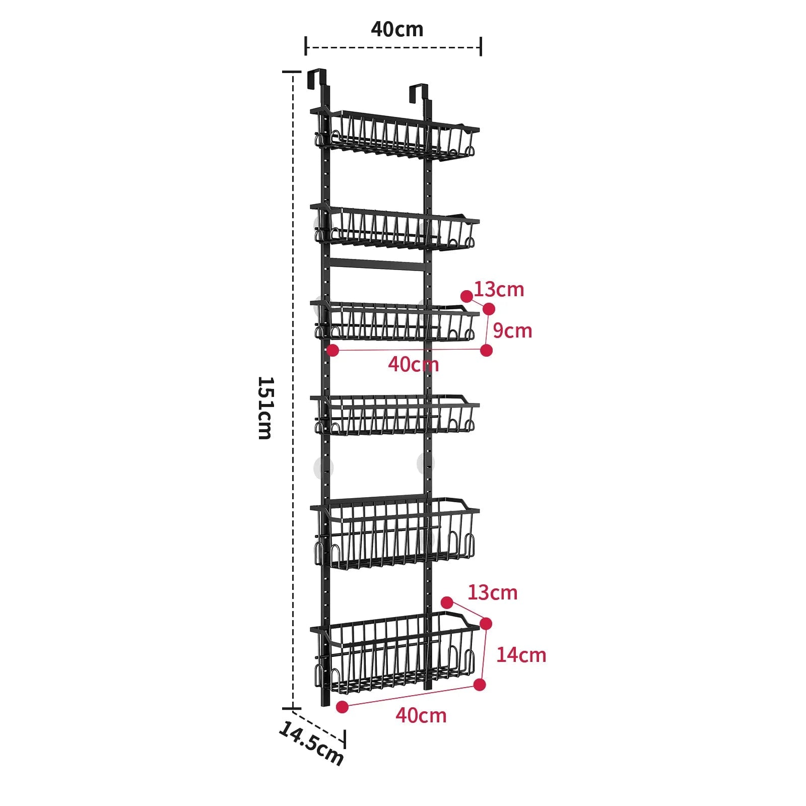 Iron Over-Door Multi-Layer Storage Basket Adjustable No-Drill Shelf