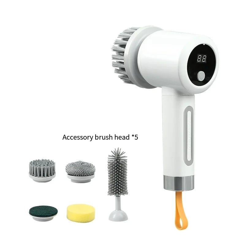 USB Rechargeable Electric Spin Scrubber - 5 Brush Heads Cleaning Kit