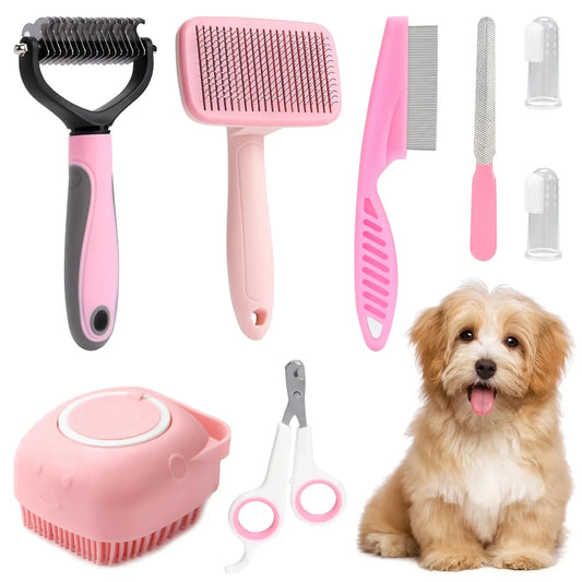 8-Piece Dog Grooming Set: Self-Cleaning Brushes, Nail Clippers & Files
