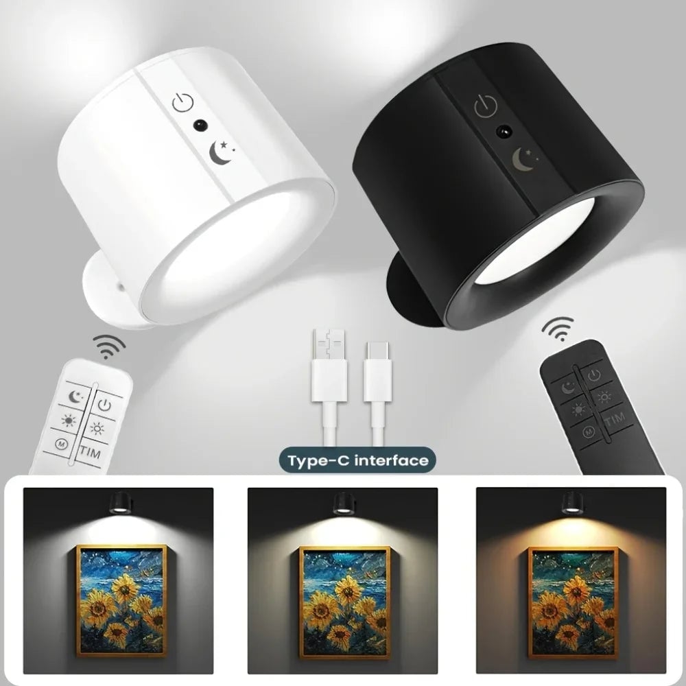 Magnetic LED Wall Lamp 360° Rotation Rechargeable Remote Control
