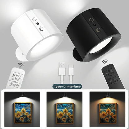 Magnetic LED Wall Lamp 360° Rotation Rechargeable Remote Control
