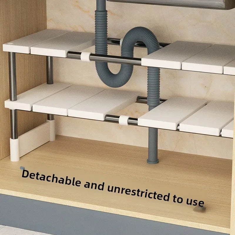 Adjustable Multi-Layer Under Sink Storage Rack - Expandable Cabinet