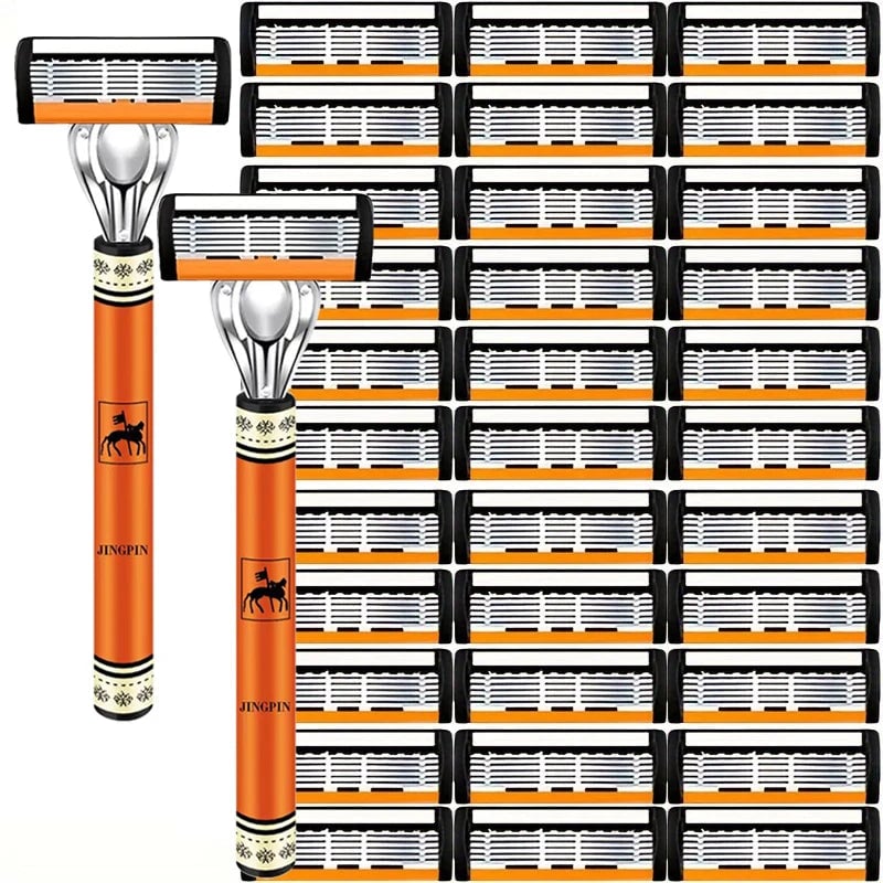 6-Layer Stainless Steel Safety Razor Set - Sharp Changeable Blade