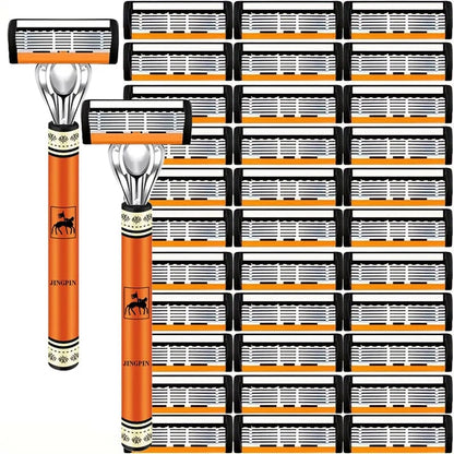 6-Layer Stainless Steel Safety Razor Set - Sharp Changeable Blade