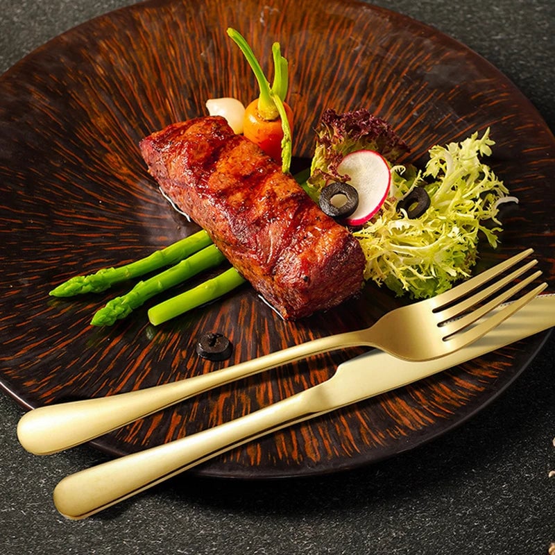 Golden Stainless Steel Cutlery Set - Thickened Hotel Grade Flatware