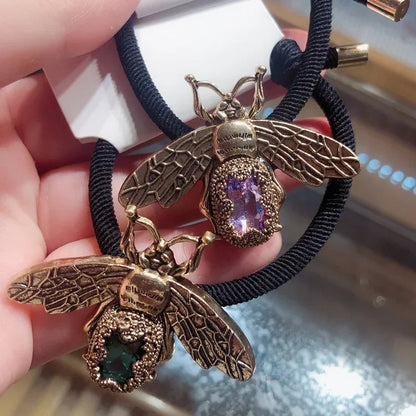 Crystal Rhinestone Hair Scrunchies - Elastic Retro Bee Design