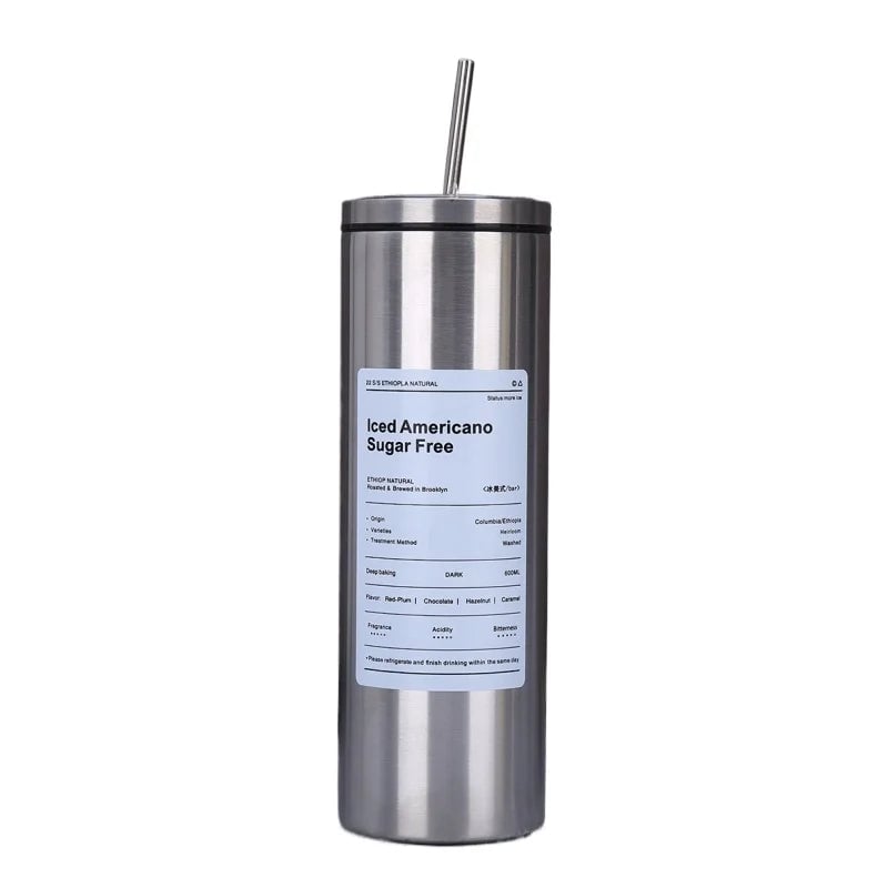 Stainless Steel Insulated Coffee Cup with Straw - Hot & Cold Drinks