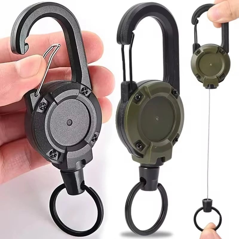 Heavy Duty Retractable Steel Wire Carabiner Key Reel - Spring Pull