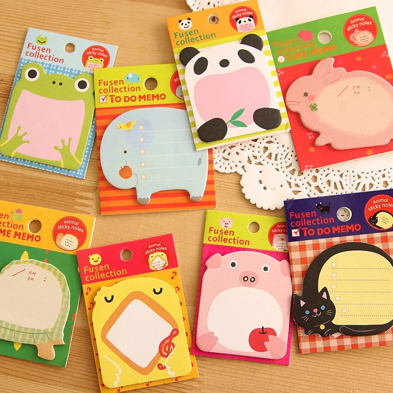 8 Piece Animal Sticky Notes Set - Panda Cat Memo Pads Stationery