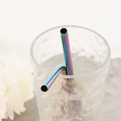 Stainless Steel Reusable Metal Drinking Straws Set with Cleaning Brush