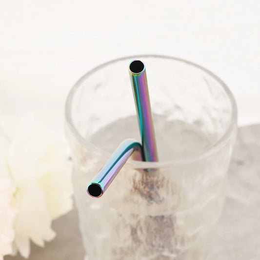 Stainless Steel Reusable Metal Drinking Straws Set with Cleaning Brush